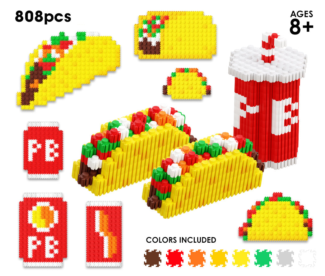 Pix Brix Food Bottle – Tacos & Drink Set | Build 2D & 3D Pixel Tacos on the Go!