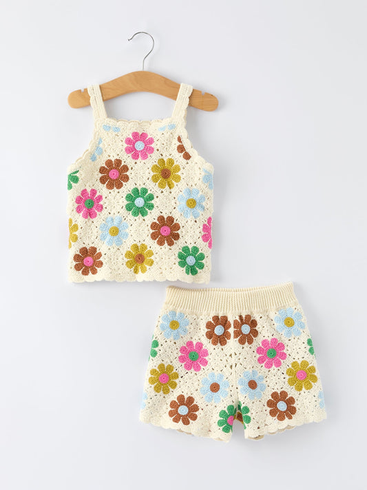 Summer Crochet Floral Girl Set