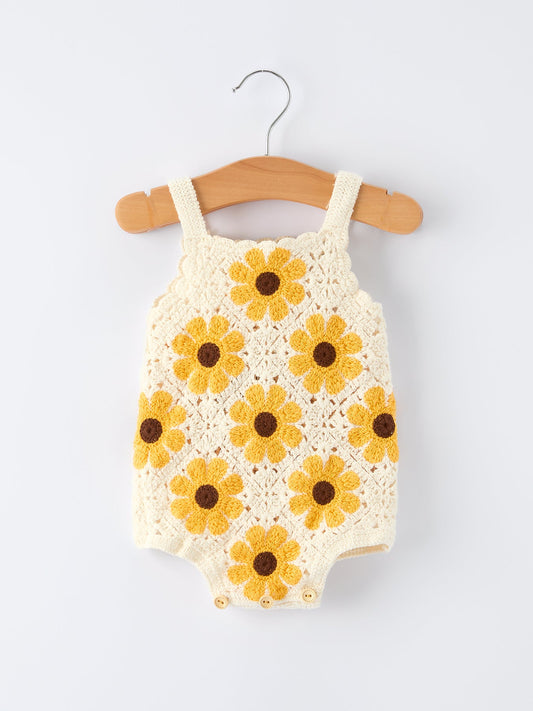 Summer Sunflower Baby Crochet Romper