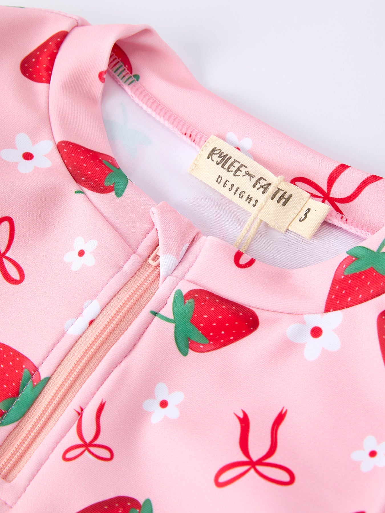 Summer Strawberry Print Girls Long Sleeve Swim Set