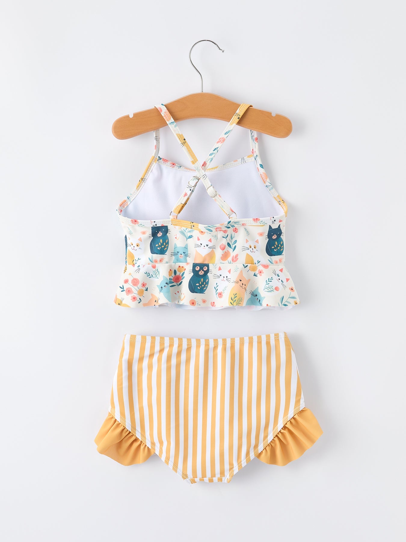 Summer Cat Print Girls Two Piece Swimsuit