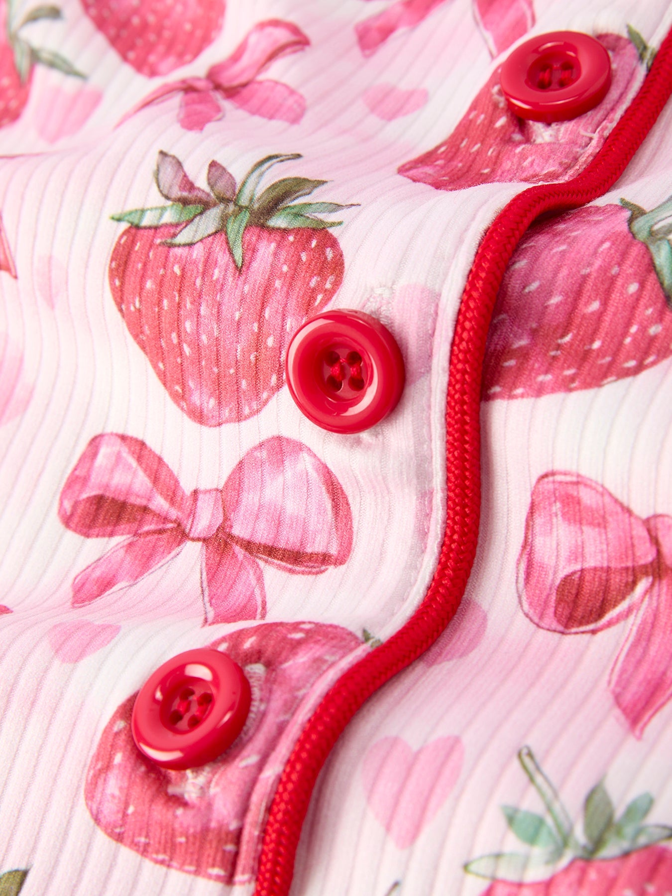 Spring Strawberry Bow Short Sleeve Shorts Pajama Set