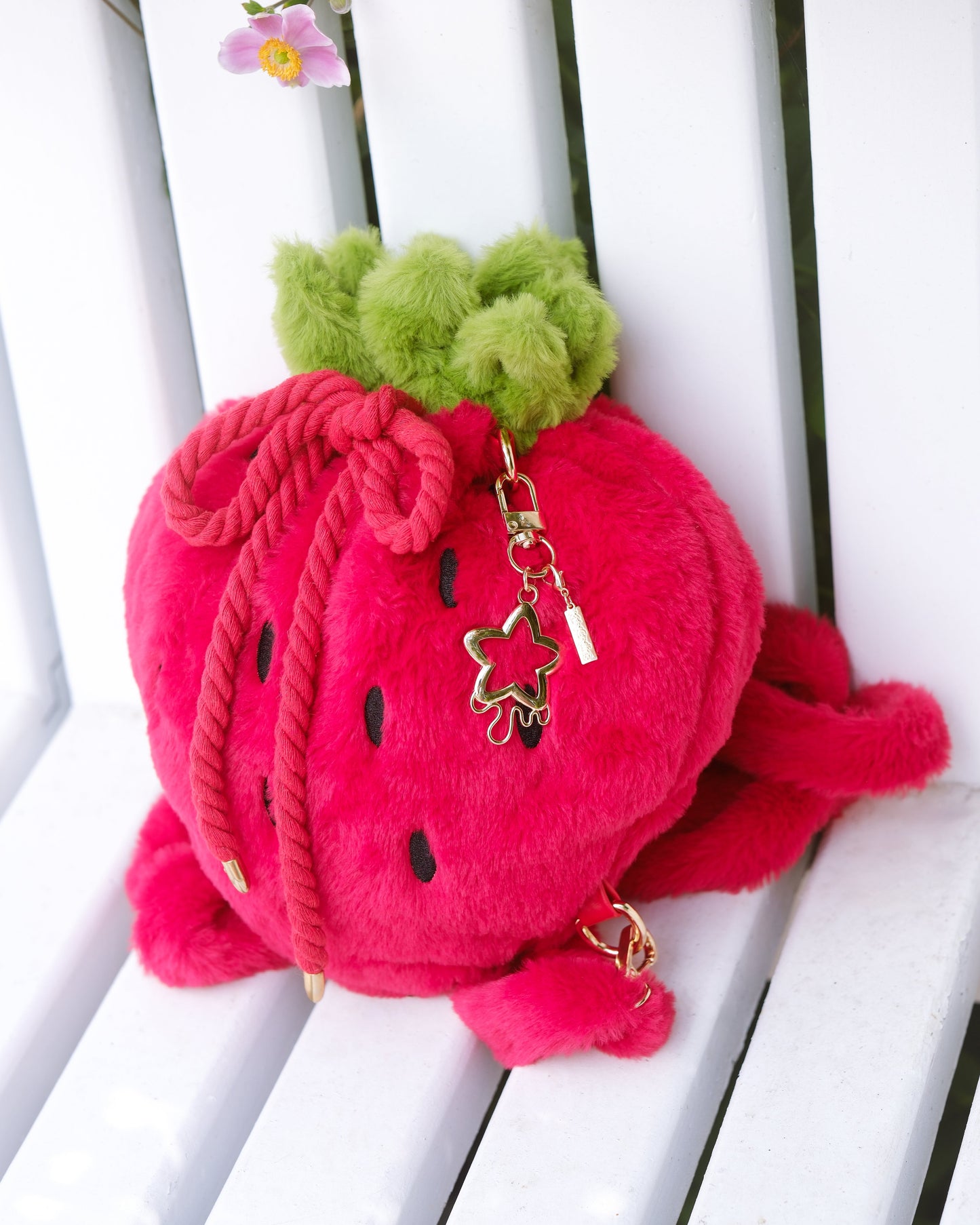 Luxe Velour Soft Strawberry Drawstring Bag [RED]