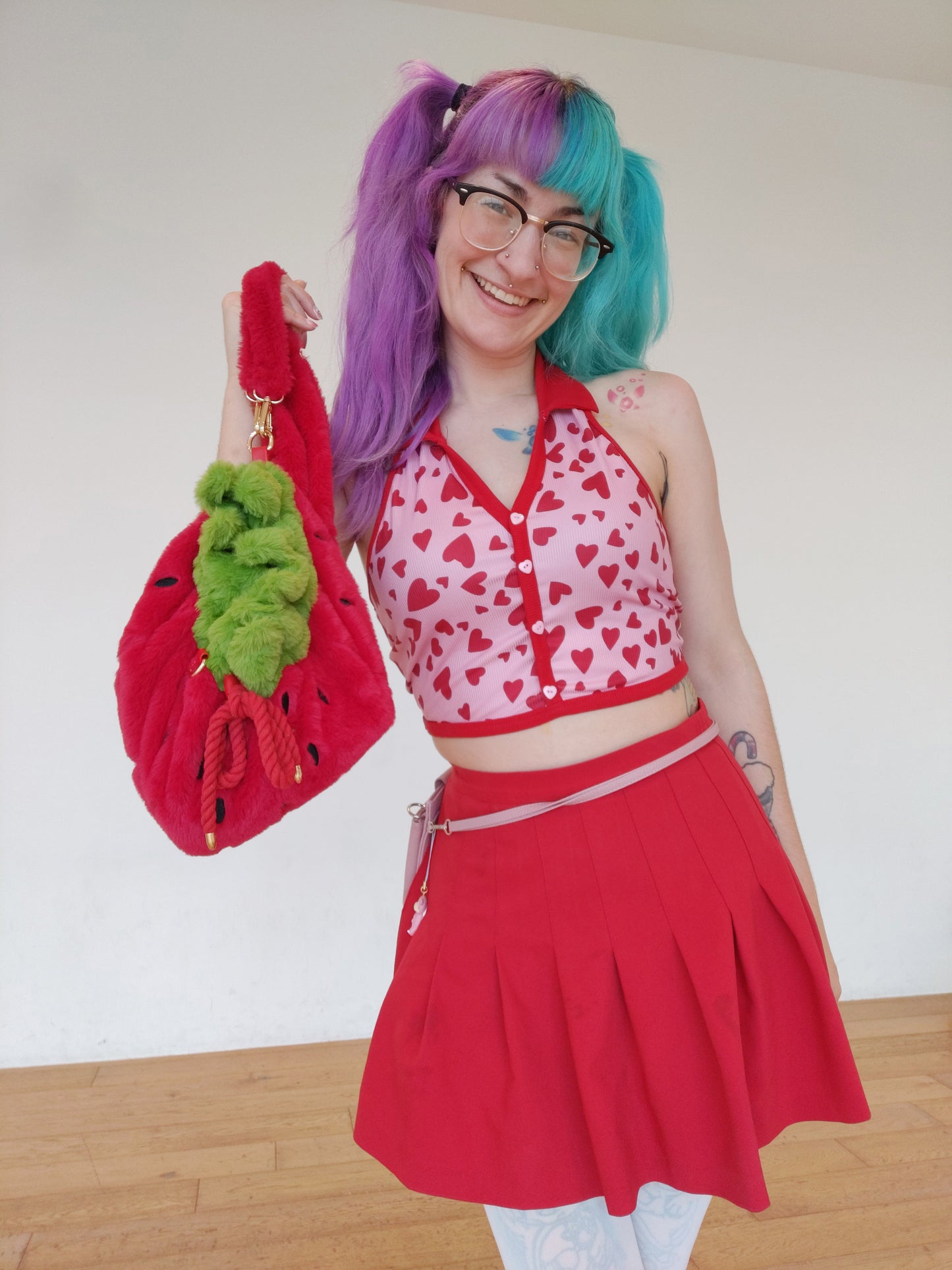 Luxe Velour Soft Strawberry Drawstring Bag [RED]