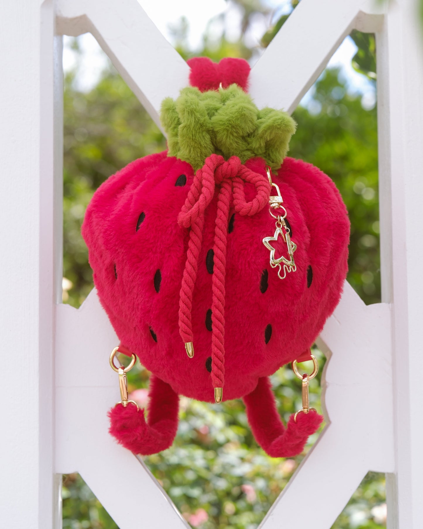 Luxe Velour Soft Strawberry Drawstring Bag [RED]