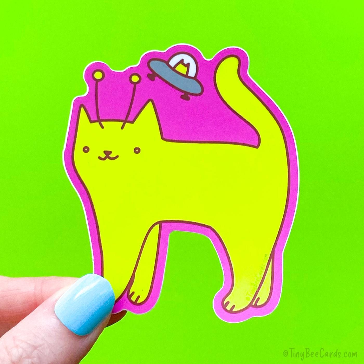 Alien Cat Vinyl Sticker - Outer Space UFO Kitty Decal