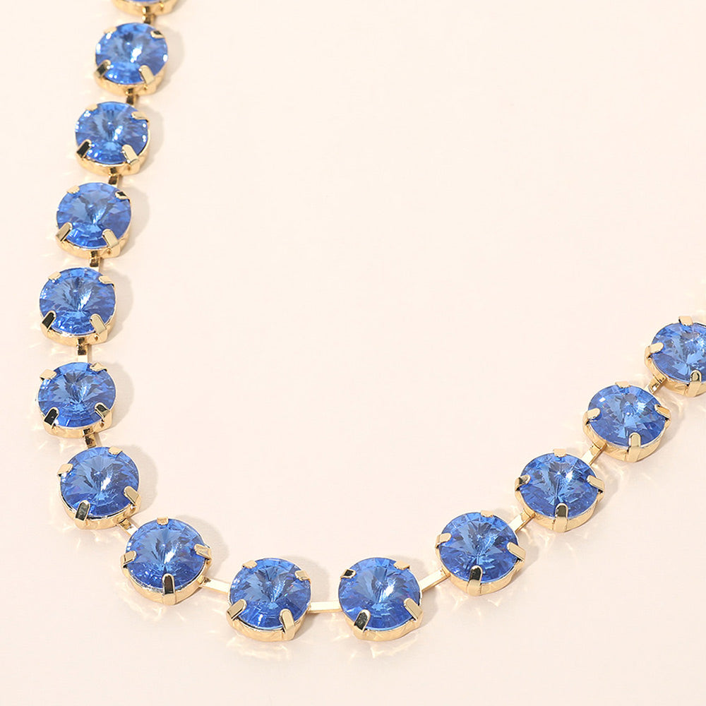 Round Cut Stone Cluster Link Evening Necklace