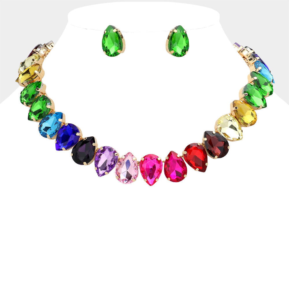 Teardrop Stone Cluster Link Evening Necklace