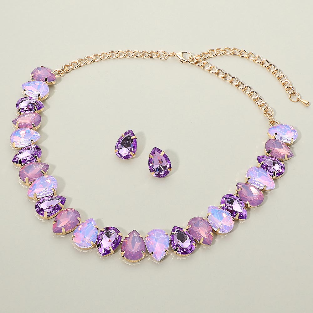 Teardrop Stone Cluster Link Evening Necklace