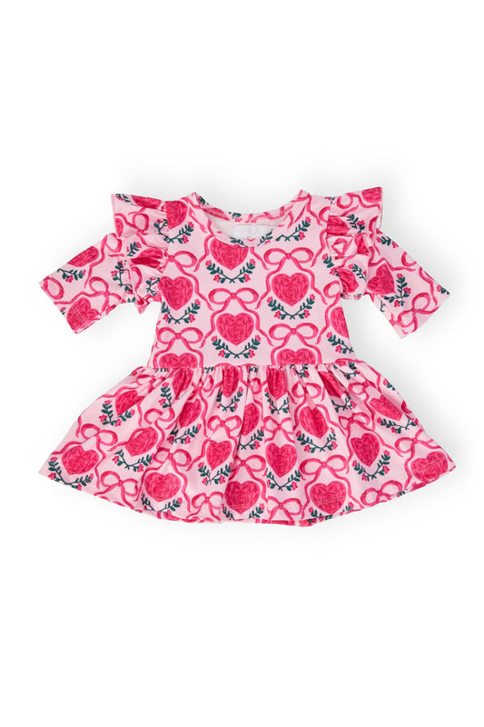 Fluttering Hearts 3/4 Sleeve Flutter Twirl Bodysuit
