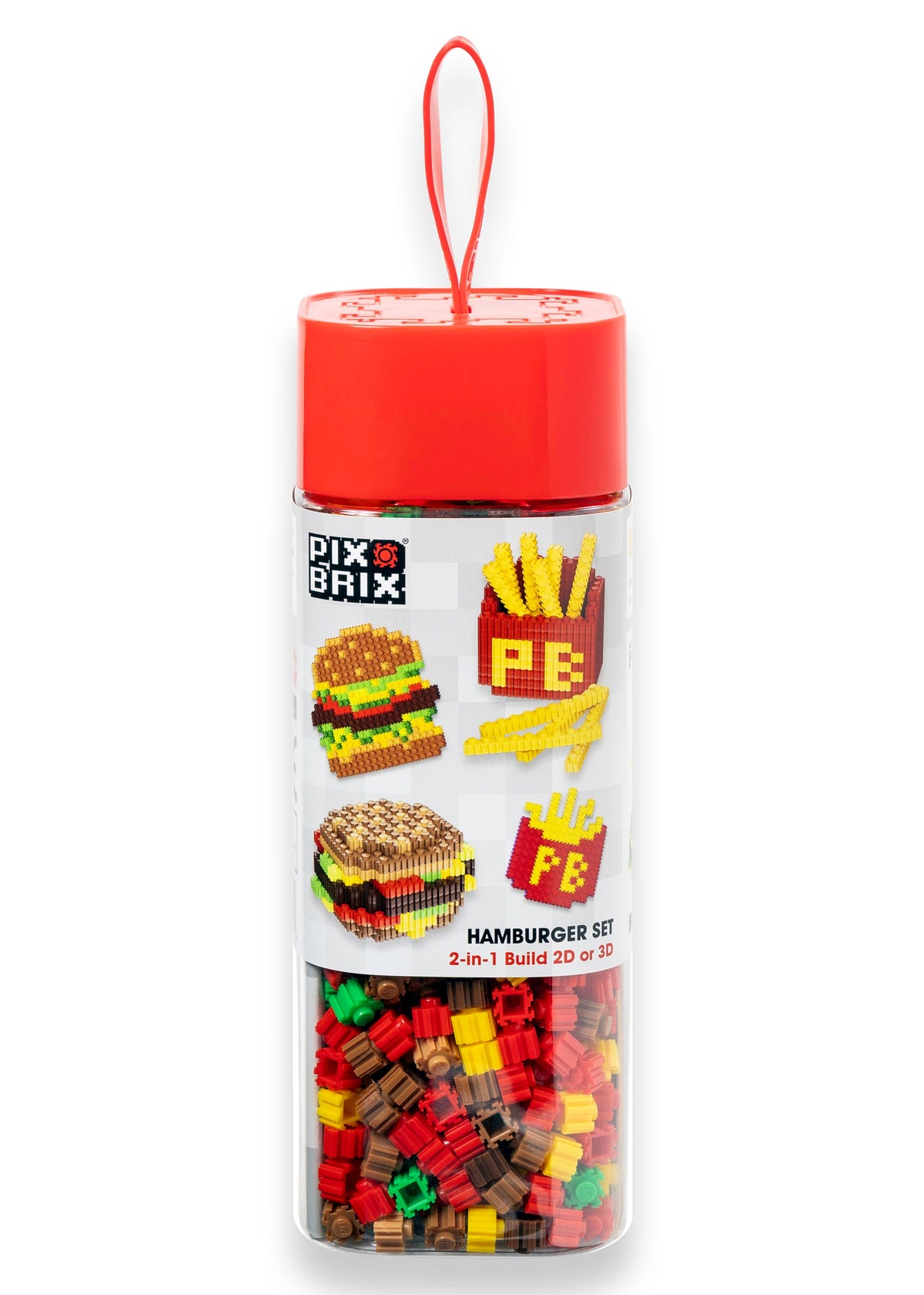 Pix Brix Food Bottle – Hamburger & Fries Set | Build 2D & 3D Pixel Fast Food Fun