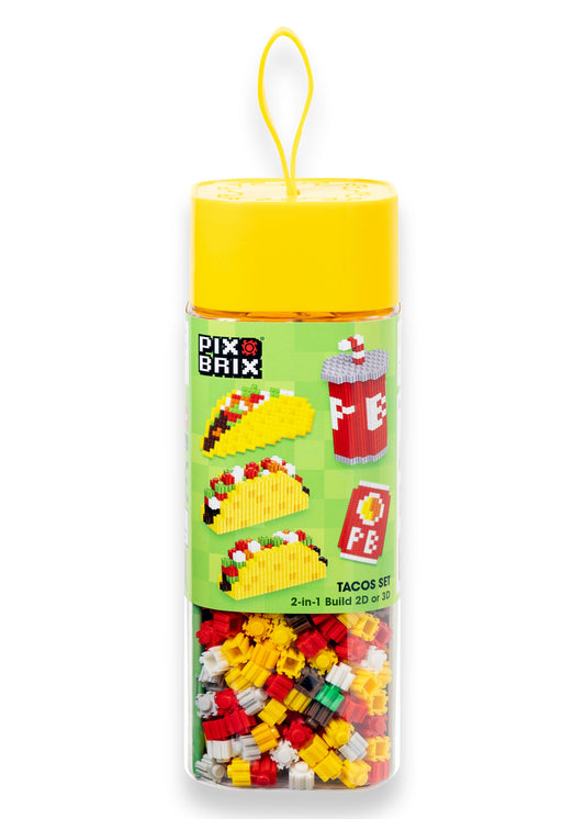 Pix Brix Food Bottle – Tacos & Drink Set | Build 2D & 3D Pixel Tacos on the Go!