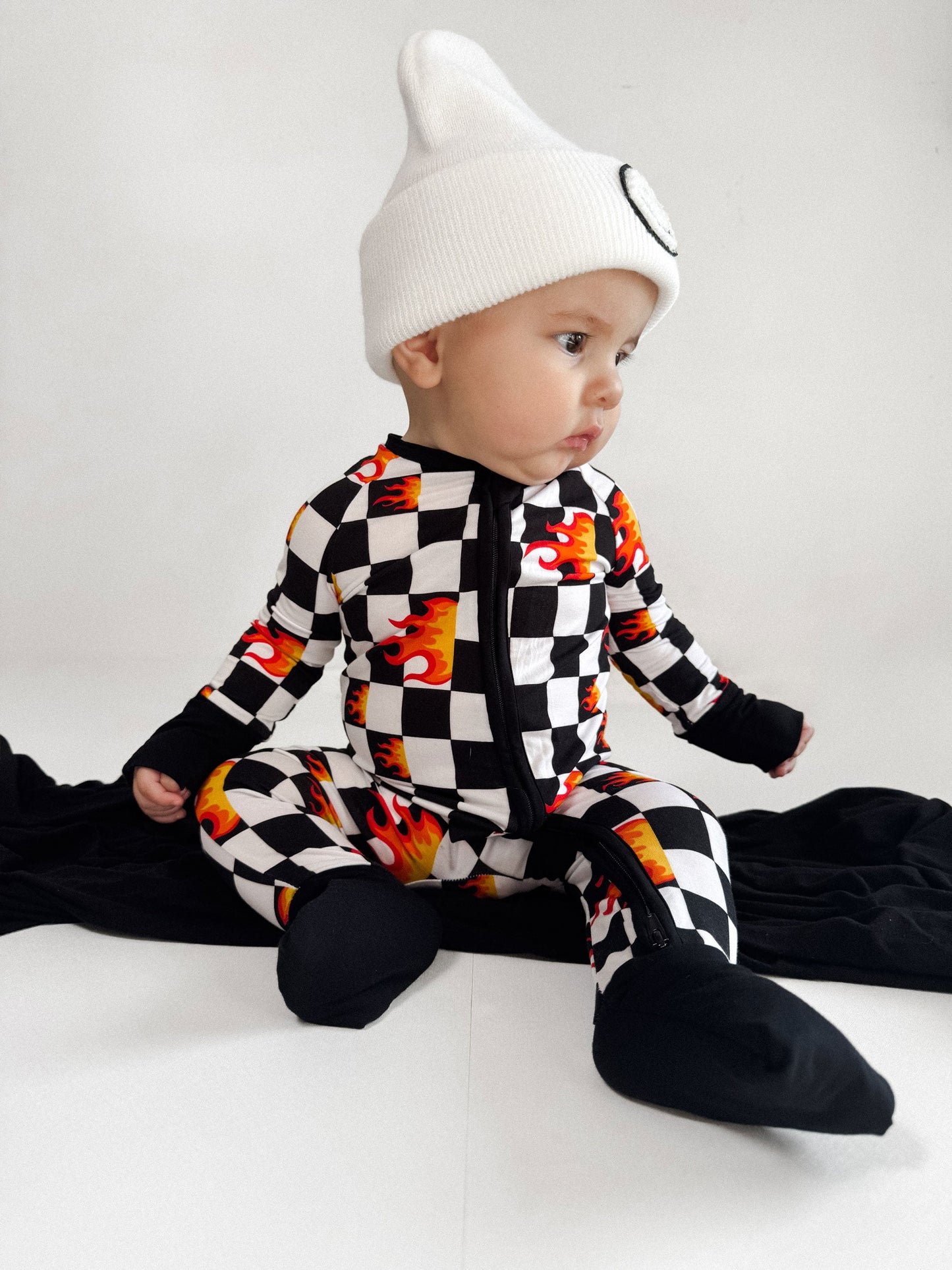 Bamboo Zip Romper | Checker Blaze