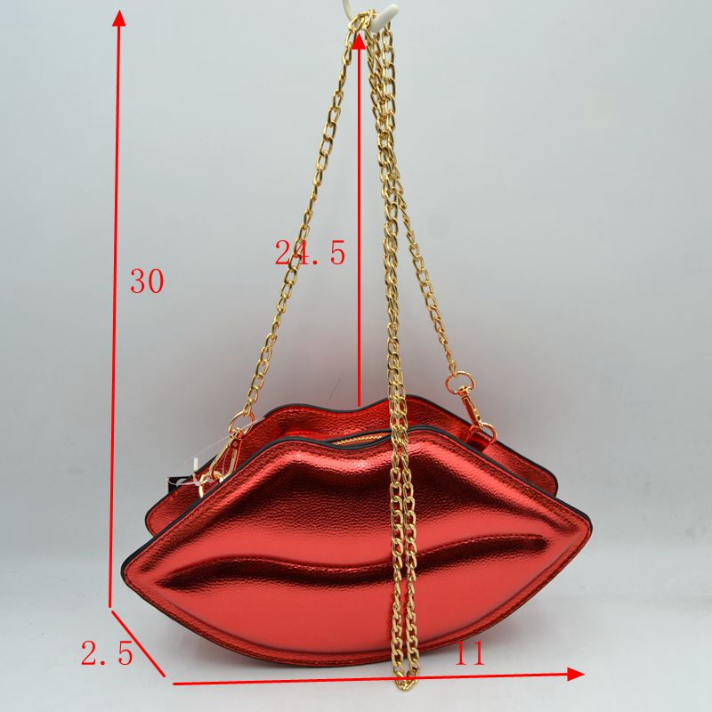 Metallic Lip Shaped Crossbody Bag with Chain Strap