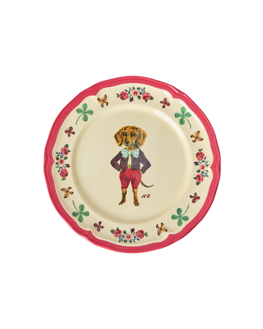 Melamine Vintage Side Plate with Nathalie Lété Print - Red