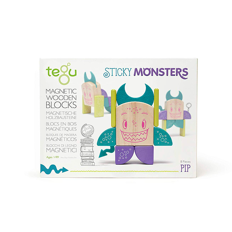 Pip <br>Magnetic Wooden Blocks <br>Sticky Monsters, 8 pieces
