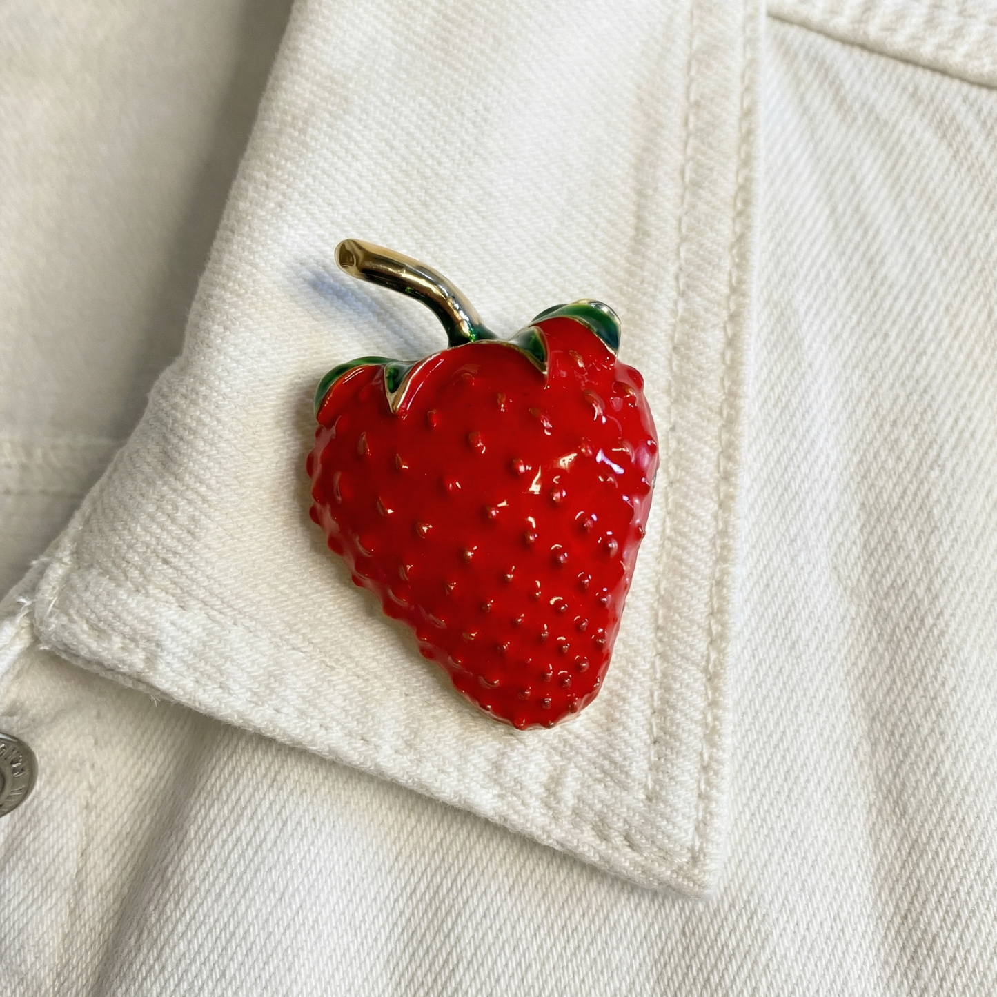 Red Strawberry Brooch | 1.4" Pin in Metal Alloy with Gold Finish