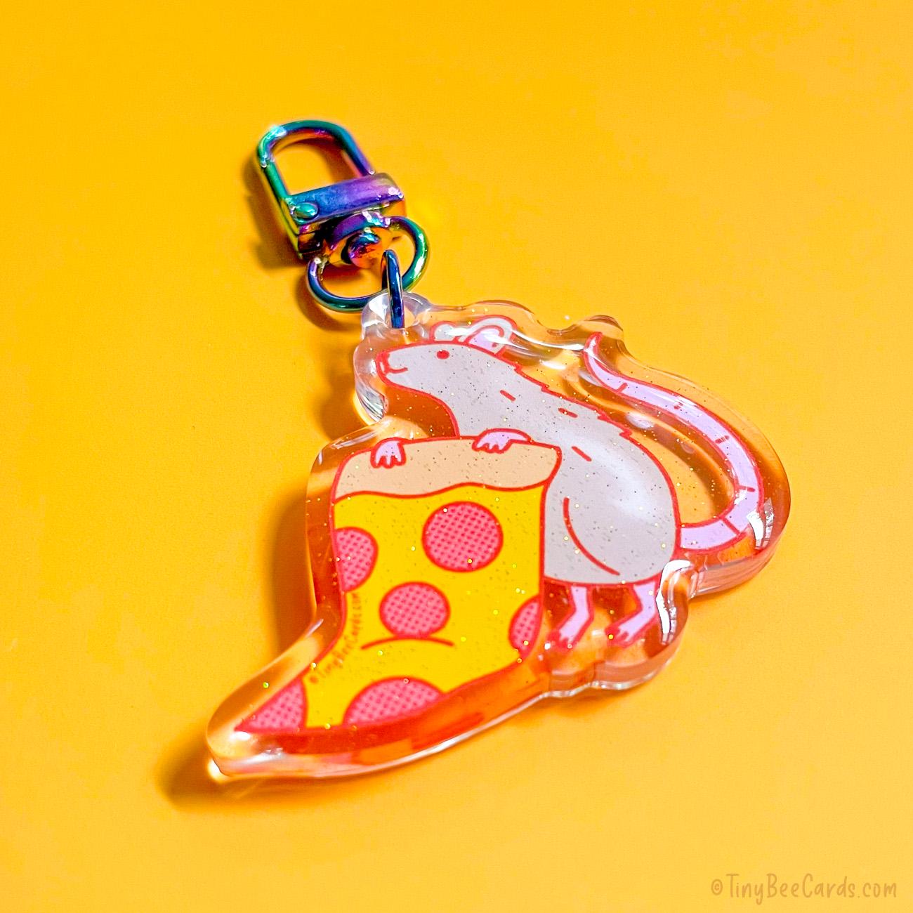 Pizza Rat Glitter Acrylic Keychain