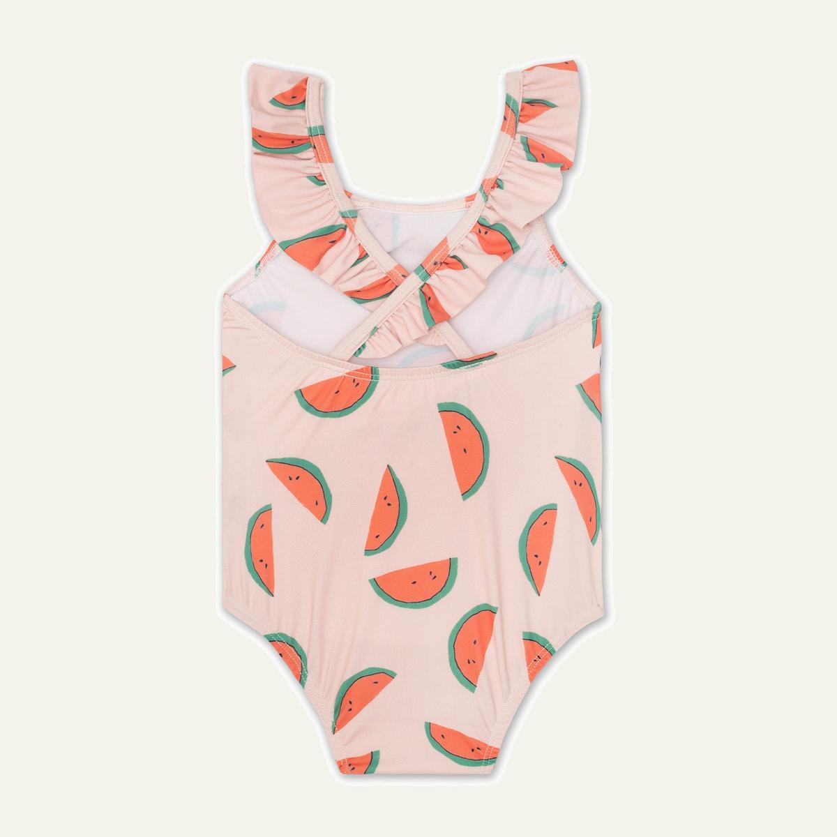 Recycled Polyester Watermelon Slices Ruffle Kid Swimsuit - Sepia Rose/multi