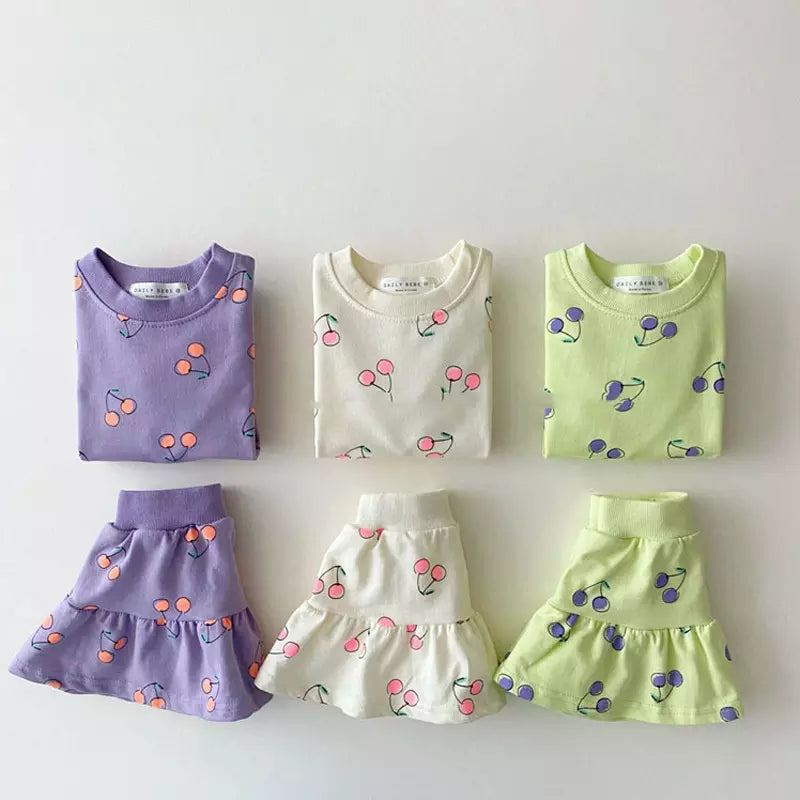 Neon Cherry Skirt Set (Baby/Toddler/Kids)